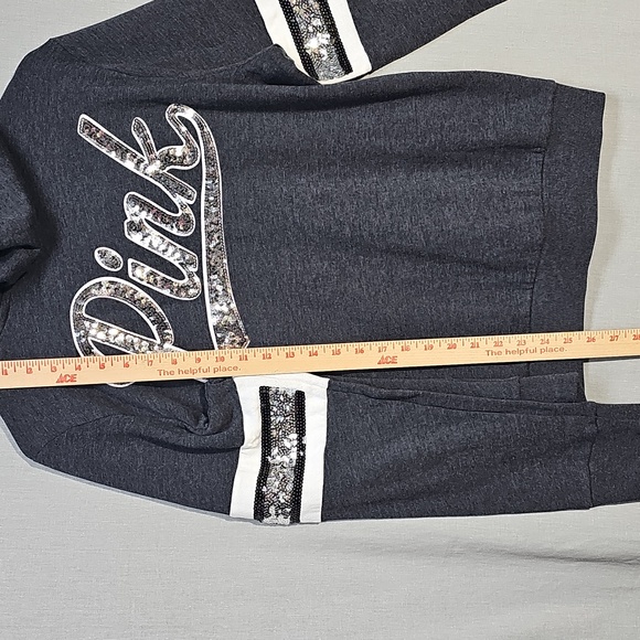 PINK Victoria's Secret Charcoal Hoodie with Striped Accents - Picture 7 of 8